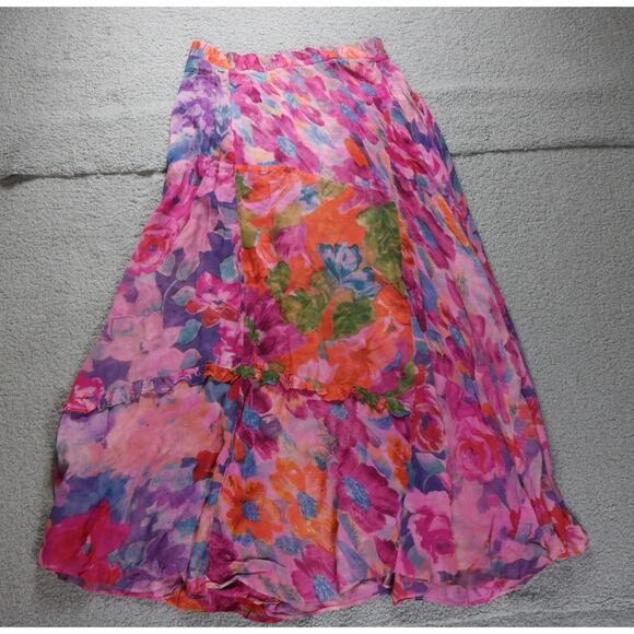 U.R.U. URU Skirt One Size Floral HAND DYED MAXI VINTAGE USA Art To WEAR BOHO - Picture 1 of 8